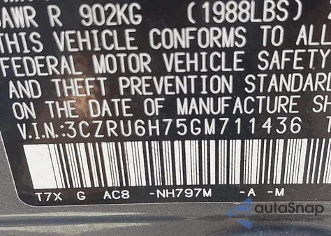 2016 Honda Hr-V Ex-L from USA, damaged, VIN 3CZRU6H75GM711436